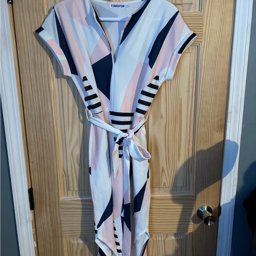 Geometric Pink and Navy Dress